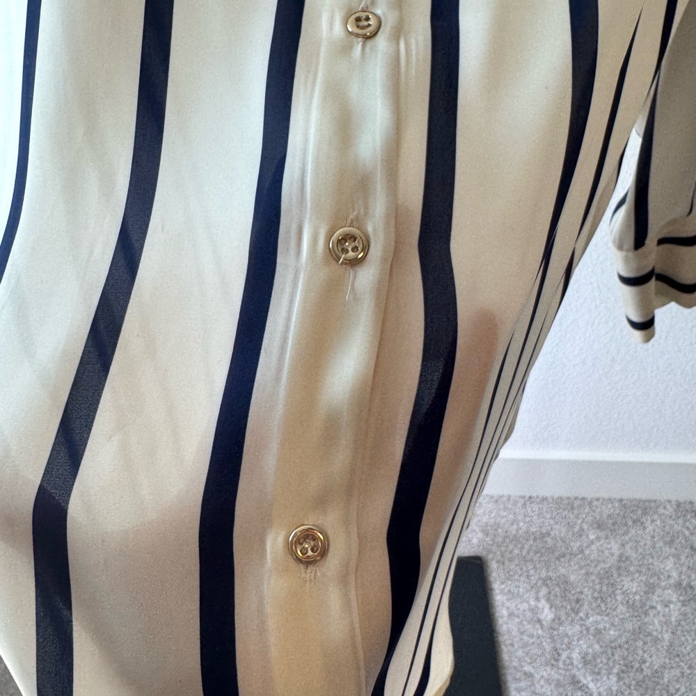 Zara Navy and Cream Striped Button Down Shirt - Picture 6 of 6
